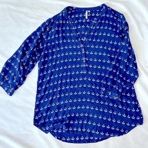 Grand & Greene‎ Navy Anchor Henley V-neck Tunic Size L